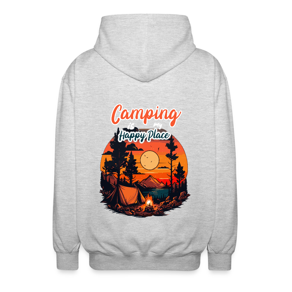 CAMPING IS MY HAPPY PLACE | Unisex Kapuzenjacke - Hellgrau meliert