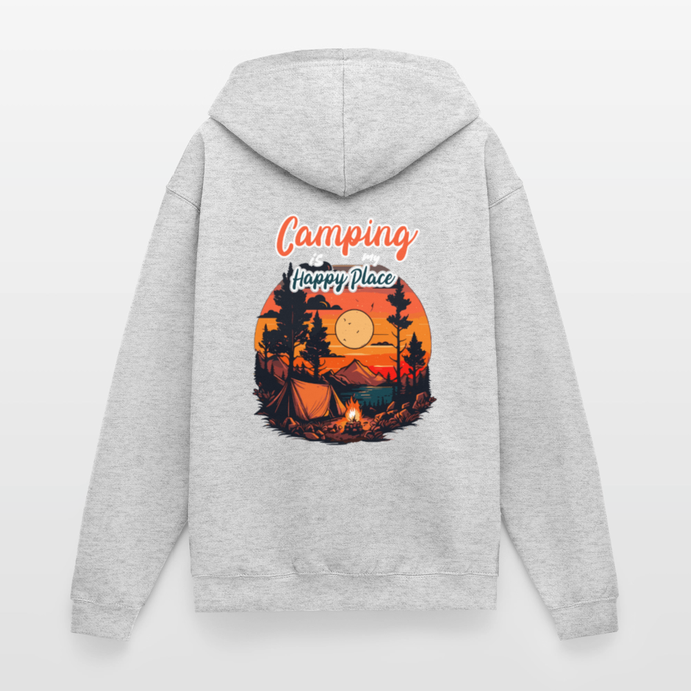 CAMPING IS MY HAPPY PLACE | Unisex Kapuzenjacke - Hellgrau meliert